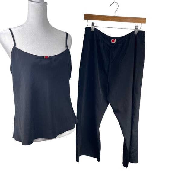 VTG Y2K Josie Natori Silk Feel Sleep Set Sz M Pajamas Loungewear Crop Pants - Picture 1 of 9